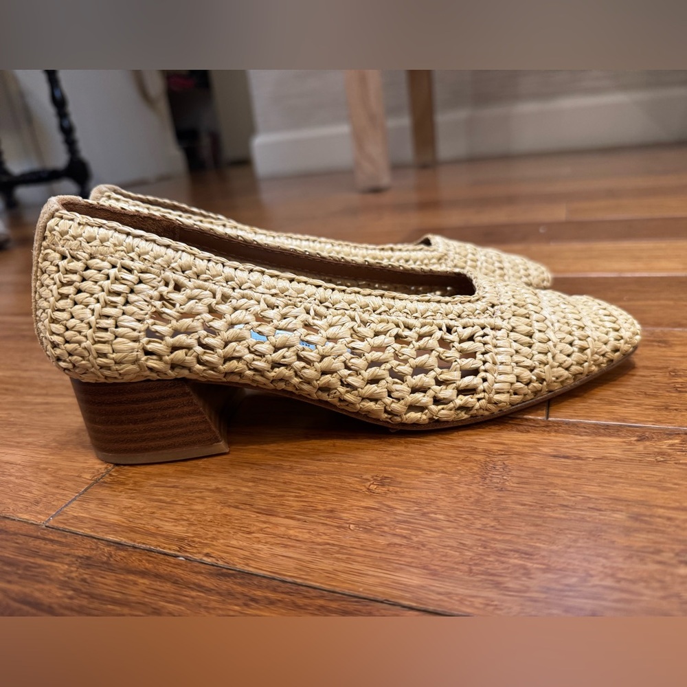 Miista Beige raffia Woven Heels